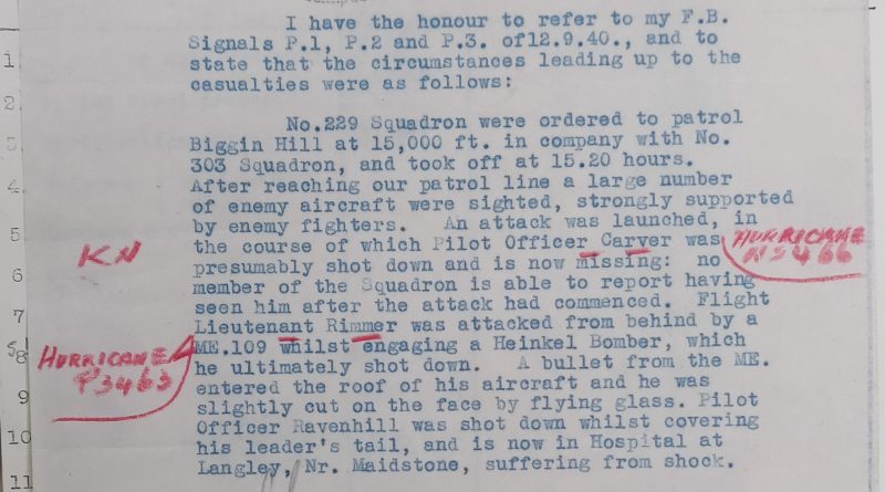 Added Air Ministry Accident Branch Report 12th September 1940